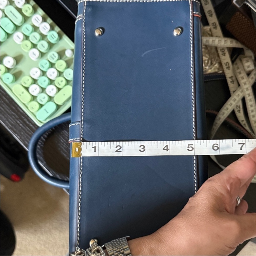 Dooney & Bourke Navy Satchel with Tan Trim - Picture 9 of 10